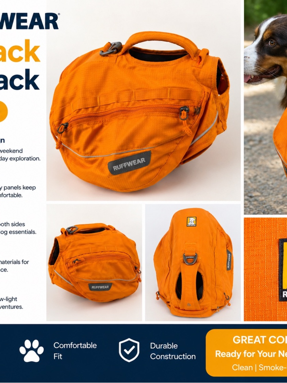 Ruffwear Orange Outdoor Dog Pack with Reflective Accents